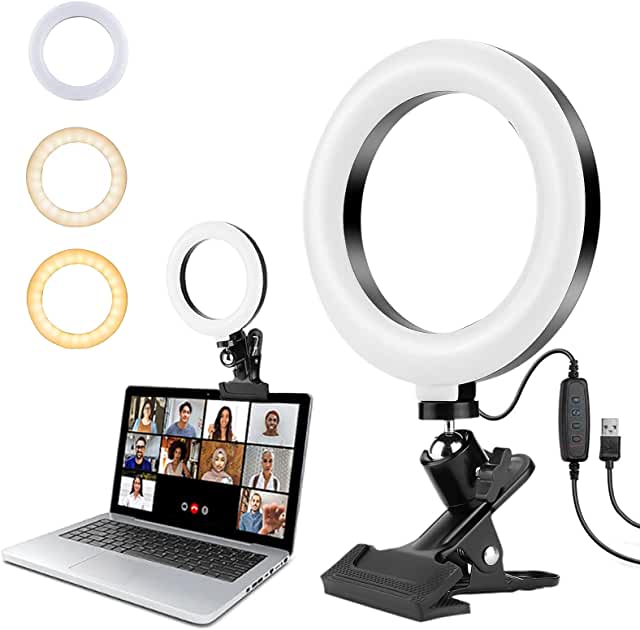 Aro de Luz, 6 Pulgadas Aros de luz Con clip, 360°Giratorio USB Ring Light para Selfie, 3 Modos de Luz y 10 Niveles de Brillo para Maquillaje, Youtube Video, Belleza y Fotografía de Moda.