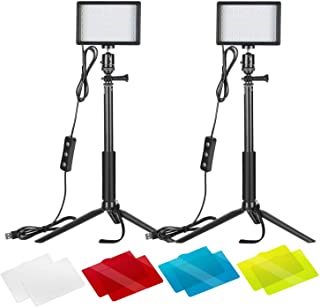 Paquete de 2 luces de video LED USB regulables de 5600 K con soporte de trípode ajustable y filtros de color para sobremesa / tomas de ángulo bajo, zoom / iluminación de videoconferencia / transmisión de juegos / fotografía de video de YouTube